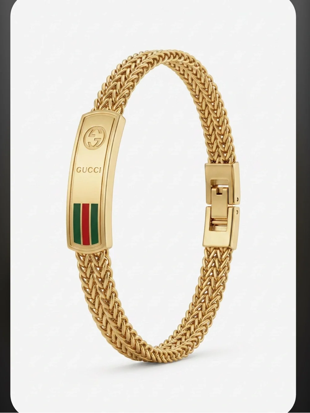 Gold Braided Bracelet with Green and Red Stripe